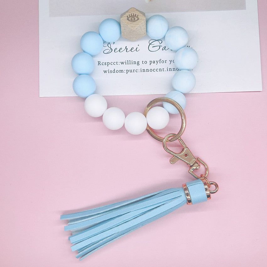 Llavero bohemio de la muñeca de la borla del cuero al por mayor del silicón